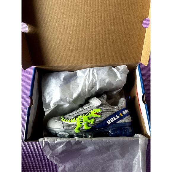 Bull Boys T-Rex US Size 13 Boy Sneakers Dinosaurs Grey Blue Light-Up Velcro NEW - Picture 16 of 16